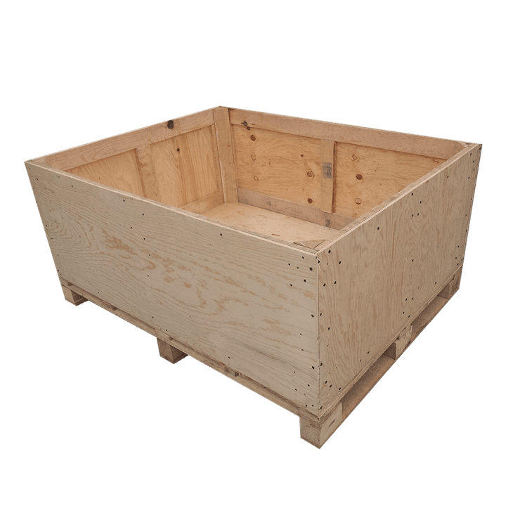 Reinforced plywood box with integrated wooden pallet with HT