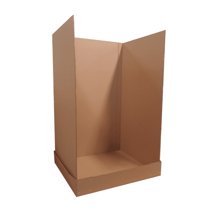 Double tray box and cardboard band with 1 movable side.