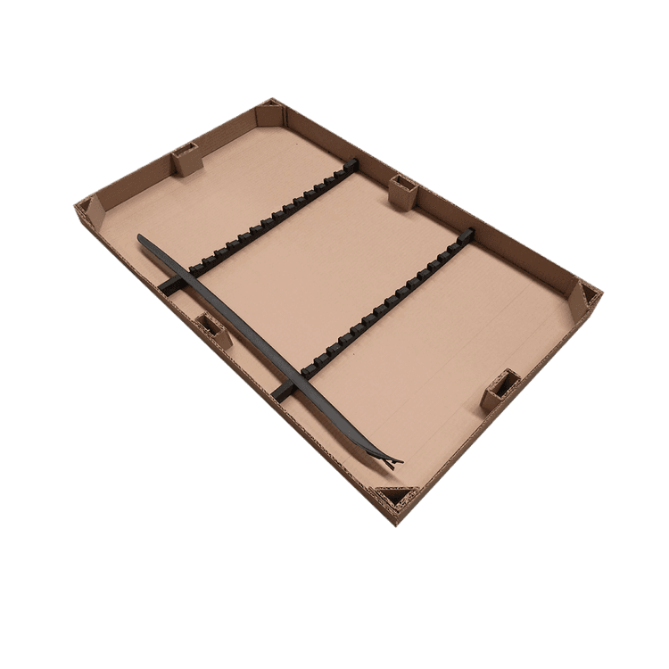 Tray with cardboard supports and EVA combs