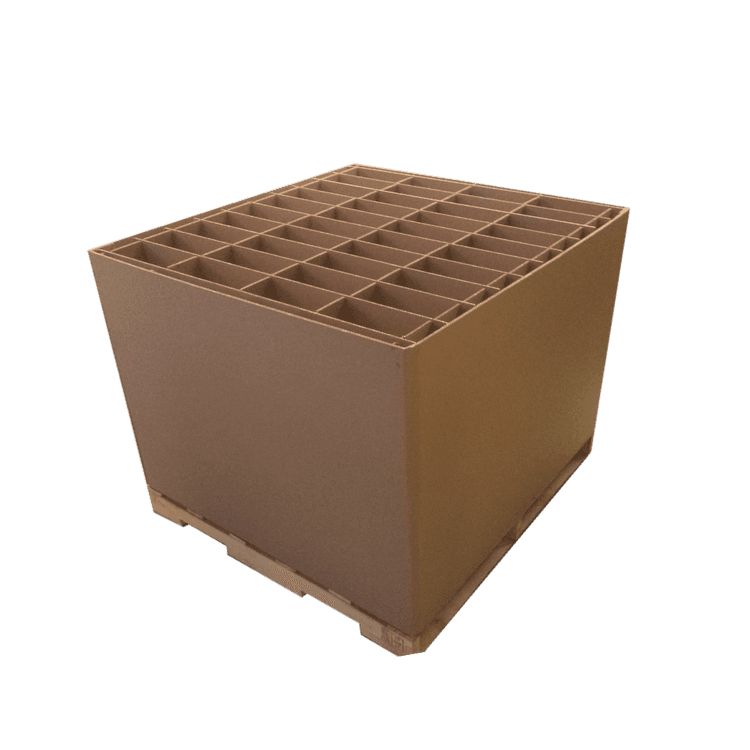 Media caja con celdado de cartón, fundas de polifoam y tarima de madera con HT